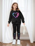 INS Girls 2-piece Set & Love Butterfly Print Long Sleeve Sweater Tights Outdoor Leisure Sports