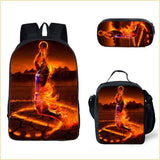 Kid Boy Street Trendy Football Backpack with Pencil Case Lunch Bag 3 Pcs/set