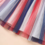 Independence Day Kid Baby Girl Star Stripe Print Fly-sleeved Mesh Dress