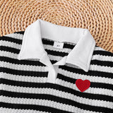 Black and White Striped Polo Collar Long-sleeved Women's Korean Version Short Long-sleeved Two-piece Set