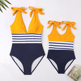 Parent-child Swimsuit New Striped Color Matching One-piece Bikini Mother and Daughter Swimsuit