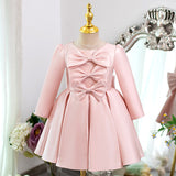 Kid Girl Banquet Pink Bow Princess Long Sleeves Dresses