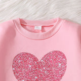 5-14Y Kid Girl Spring Autumn Love Long-sleeved Casual Suit 2 Pcs Set