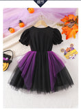 Girls' Halloween New Short-sleeved Spider Web Dress Black Purple Party Dress