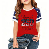 Kid Girl USA Independence Day 250th Anniversary Trend Loose Casual T-Shirt Tops