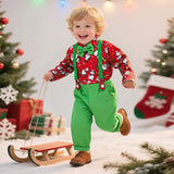 6M-8T Kid Baby Boy Overalls Christmas 4 Pcs Set