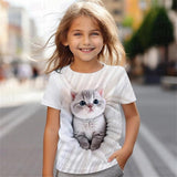 Kid Baby Girl Cute Kitten 3D Digital Printed Casual Short-sleeved T-shirt