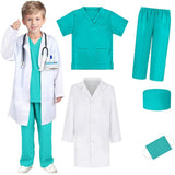 Kid Doctor White Coat Raw Laboratory Surgical Gown 3 Pcs Set