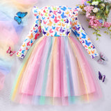 2-8Y Kid Girl Long Sleeve Crew Neck Bow Mesh Christmas Halloween Party Dress