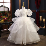 Kid Baby Girls Catwalk Pompous Gauze White Flower Dresses