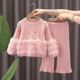 1-6T Kid Baby Girls Autumn Winter Wool Flared Knitted Suit 2 Pcs Set