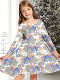 2-10T Kid Baby Girl Fashionable Foreign Pony Poly Print Cute Casual Dresses