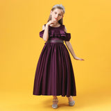 Kid Girl Satin Princess Pleated Long Detachable Temperament Hosting Dresses