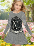 2-10T Kid Girl Crew Neck Long-sleeved Flower Casual Dresses