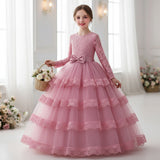 Princess Dress Dress Long Sleeve Lace Mesh Dress Bow Dress