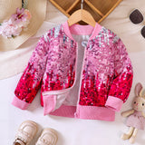 Kid Girls Autumn Winter Mlticolor Printed Zipper Baseball Uniform Coat