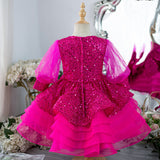 Kid Baby Girl Princess Sequined Mesh Bubble Sleeve Fluffy Dresses