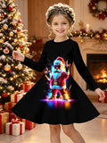 3-12Y Kid Girl Christmas Long Sleeve 3D Printed Dresses