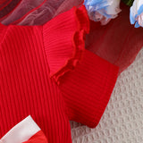 3 Pcs/Set Baby Girl Red And White Strip Star Splicing Independence Day Dress