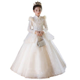 2-12T Kid Girls Catwalk Champagne Long-sleeved Birthday Princess Dresses