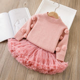 1-6T Kid Baby Girls Christmas Crew Neck Fleece Thickened Suit 2 Pcs Set