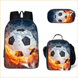 Kid Boy Street Trendy Football Backpack with Pencil Case Lunch Bag 3 Pcs/set