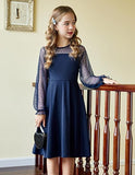 Kid Girls Lace Long-sleeved Solid Cute Princess Dress