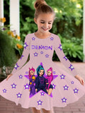 2-10T Kid Girl Crew Neck Long-sleeved Flower Casual Dresses