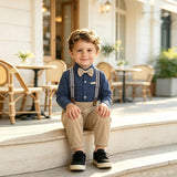 6M-8T Kid Boy British Long-sleeved Overalls Suit 4 Pcs Set