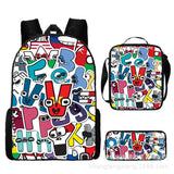 3pcs Set Alphabet Legend Cartoon Digital Print Backpack Elementary Schoolbags