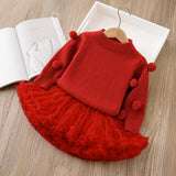 1-6T Kid Baby Girls Christmas Crew Neck Fleece Thickened Suit 2 Pcs Set