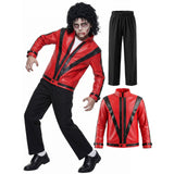 4-12Y Kid Boy Michael Jackson Red Leather Performance Suit 2 Pcs Set