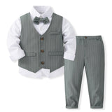 6M-5T Kid Baby Boys Handsome Gentleman Striped Suit 4 Pcs Set