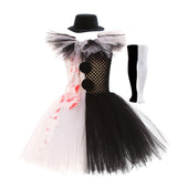 Halloween Soul-broken Clown Dress Blood-stained Black and White Color Matching Girl Cosplay