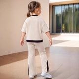 3-10Y Kid Girls Casual Fashion Flared Contrasting  Trim 2 Pcs Set