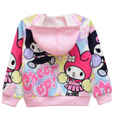 Cartoon Kids Girl Kuromi Zippered Hooded Jacket Coats