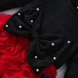 Girl Xiaoxiangfeng Bow Waist Knitted Splicing Wave Mesh Princess Dress