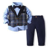 6M-5Y Kid Baby Boy Banquet Party Gentleman Plaid Suits 2 Pcs Set