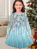 3-10T Kid Girl Flower Long Sleeve Crew Neck Spring Autumn Dresses