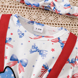 Independence Day Kid Baby Girl Sweet Bow Print Short-sleeved  Dresses