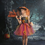 Halloween Children Pumpkin Costume Girl Witch Cosplay Party Show Princess Dress Pumpkin Show