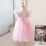 1-5T Kid Baby Girls Flying Sleeve Flower Performance Dress