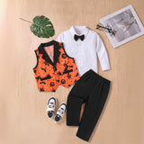 3-8Y Kid Boys Halloween Pumpkin Witch Print 3 Pcs Set