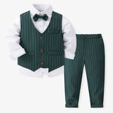 6M-5T Kid Baby Boys Suit British Style Striped 4 Pcs Set