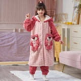 Kid Girl Coral Fleece Pajamas Autumn Winter Thick Flannel Bathrobe