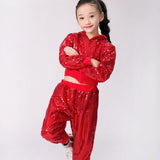 2-12Y Kids Girls Outfits Shiny Hooded Zipper Sequin Tops+Bottoms 2 Pcs