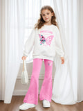 INS Girls 2-piece Set & Butterfly Print Long-sleeved Sweater + Flared Pants