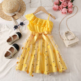 Kid Baby Girl Fashion INS Lotus Leaf Slant Shoulder Suspender Craft Yarn Dress