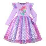 Kid Girl Long Sleeve Crew Neck Mermaid Mesh Dresses