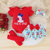 Baby Girl Summer Letter Printed Short Sleeve Printed Independence Day 3 Pcs Set